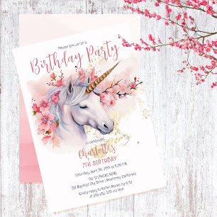 Mystical Unicorn Floral Girl 7. Geburtstagsparty Einladung
