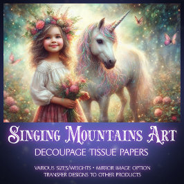 Mystical Unicorn & Girl Forest Scene Decoupage  Seidenpapier