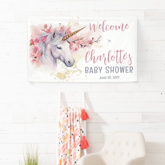 Mystical Unicorn | Pink Floral Girl Babydusche Banner (Insitu)