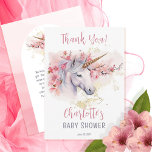 Mystical Unicorn | Pink Floral Girl Babydusche Dankeskarte<br><div class="desc">Das neue Design der Mystischen Kinderdusche "Danke" und der Pink Floral Girl. Tauchen Sie ein in eine Welt der Verzauberung, während Sie sich auf die Ankunft eines kleinen Zauberers vorbereiten. Diese exquisite Kollektion besticht durch ein majestätisches Einhorn als Brennpunkt, das elegant mit zarten rosa Blume und Set vor dem Hintergrund...</div>
