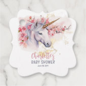 Mystical Unicorn | Pink Floral Girl Babydusche Geschenkanhänger (Vorderseite)