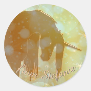 Mystical Unicorn-Silhouette (misty gelb stars) Runder Aufkleber