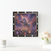 Mystical Unicorn Starry Blume Quadratische Wanduhr (Zuhause)