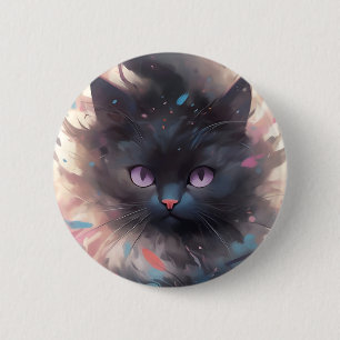 Mystical Watercolor Black Cat Niedliche Katze Button