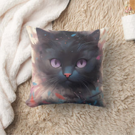 Mystical Watercolor Black Cat | Niedliche Katze Kissen