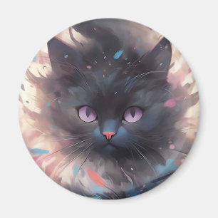 Mystical Watercolor Black Cat   Niedliche Katze Magnet