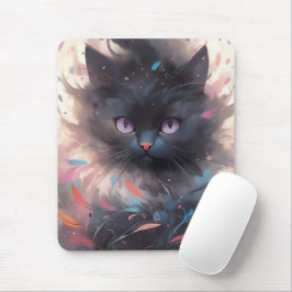 Mystical Watercolor Black Cat | Niedliche Katze Mousepad