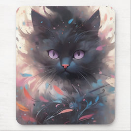Mystical Watercolor Black Cat | Niedliche Katze Mousepad