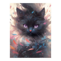 Mystical Watercolor Black Cat | Niedliche Katze