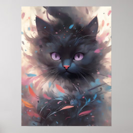 Mystical Watercolor Black Cat | Niedliche Katze Poster