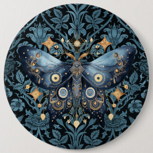 Mystical Watercolor Blue and Gold Night Moth Button