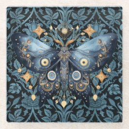 Mystical Watercolor Blue and Gold Night Moth Glasuntersetzer