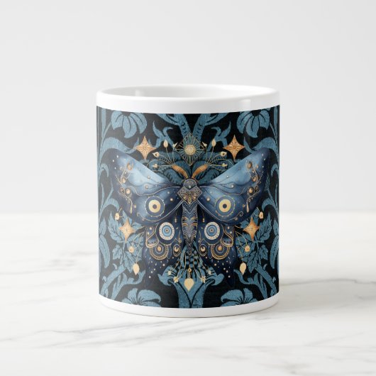 Mystical Watercolor Blue and Gold Night Moth Jumbo-Tasse (Vorderseite)