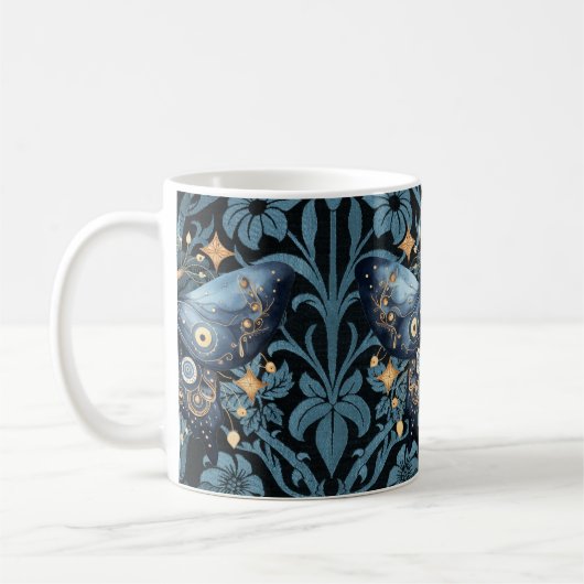 Mystical Watercolor Blue and Gold Night Moth Kaffeetasse (Links)