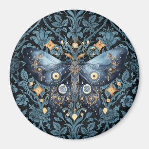 Mystical Watercolor Blue and Gold Night Moth Magnet