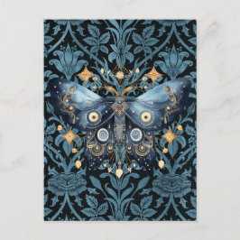 Mystical Watercolor Blue and Gold Night Moth Postkarte