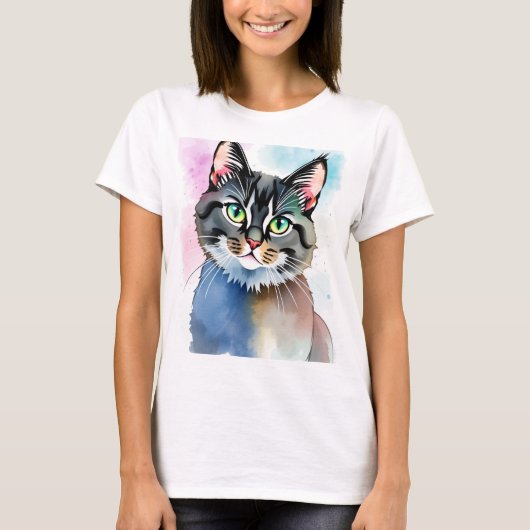 Mystical Watercolor Cat T - Shirt für Frauen - Tra (Vorderseite)