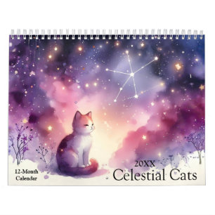 Mystical Watercolor Celestial Cats 2026 Wall Kalender