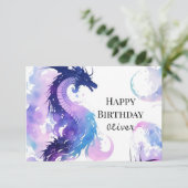 Mystical Watercolor Dragon Birthday Karte (Stehend Vorderseite)