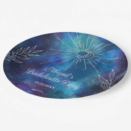 Mystical Watercolor-Junggeselinnen-Abschied Pappteller (Schrägansicht)