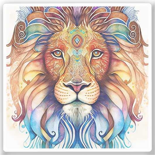 Mystical Watercolor Lion Aufkleber (Vorderseite)