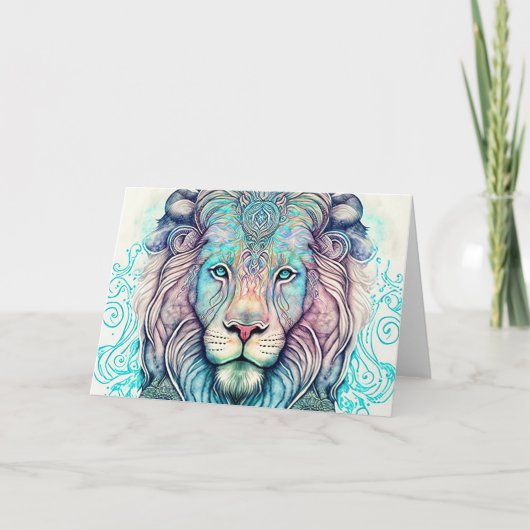Mystical Watercolor Lion Danke Karte (Vorderseite)