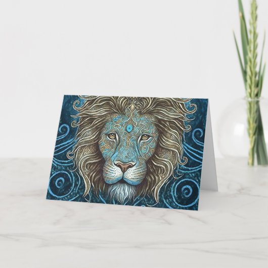 Mystical Watercolor Lion Danke Karte (Vorderseite)