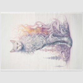 Mystical Whimsical White Cat Decoupage Seidenpapier