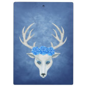 Mystical White Deer Head Blue Eyes Antler Rose Klemmbrett (Rückseite)