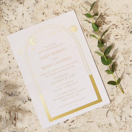 Mystical White Gold Celestis Sun Moon Stars Foil Folieneinladung