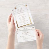 Mystical White Gold Sun Star Moon Astronomie Space All In One Einladung (Abreißen)