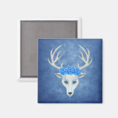 Mystical White Hirsch Head Big Antlers Blue Rose Magnet (Vorderseite/Rückseite)