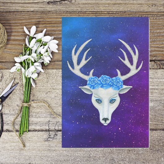 Mystical White Hirsch Head Blue Rose Star Sky Seidenpapier