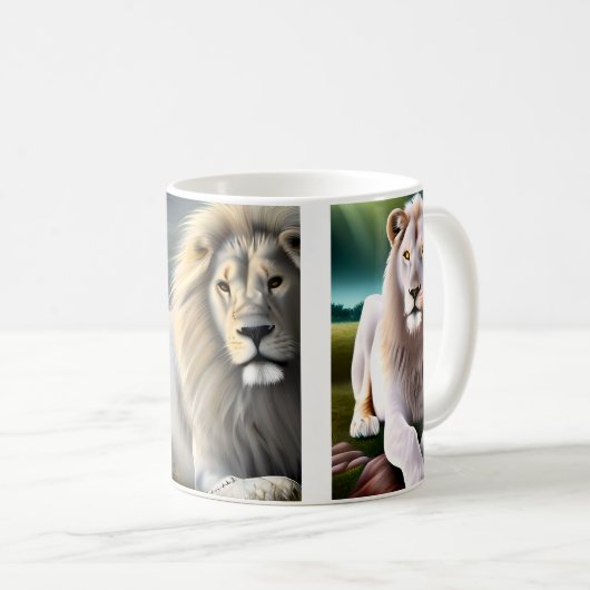 Mystical White Lion AI Art Kaffeetasse (VorderseiteRechts)