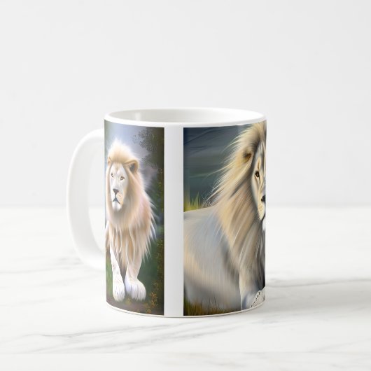 Mystical White Lion AI Art Kaffeetasse (Vorderseite Links)