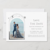 Mystical White Silver Sun Moon Star Space Save The Date (Vorderseite)