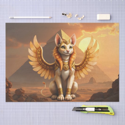 Mystical Winged Cat Sphinx - Ägyptische Fantasieku Seidenpapier (Handwerk)