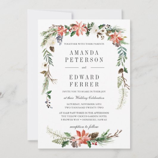 Mystical Winter | Blumenhochzeit Einladung (Vorderseite)