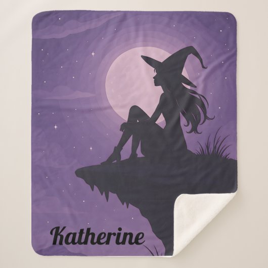 Mystical Witch Silhouette Under Moonlight Gift Sherpadecke (Vorderseite)