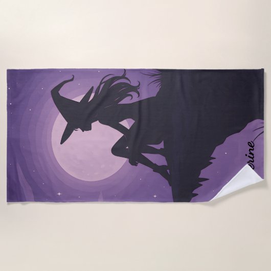 Mystical Witch Silhouette Under Moonlight Gift Strandtuch (Vorderseite)