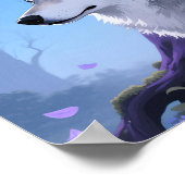 Mystical Wolf and Wisteria Moon Fantasy Art Print Poster (Ecke)