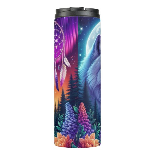 Mystical Wolf Dreamcatcher Under Glason Sky Thermosbecher (Rückseite)