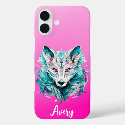 Mystical Wolf | Elegant Türkis & Pink Wolf Case-Mate iPhone Hülle (Rückseite)