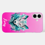 Mystical Wolf | Elegant Türkis & Pink Wolf Case-Mate iPhone Hülle (Rückseite (Horizontal))
