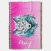 Mystical Wolf | Elegant Türkis & Pink Wolf Decke (Vorderseite Vertikal)
