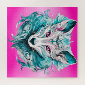 Mystical Wolf | Elegant Türkis & Pink Wolf Puzzle (Horizontal)