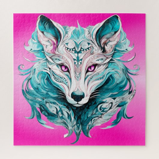 Mystical Wolf | Elegant Türkis & Pink Wolf Puzzle (Vertikal)
