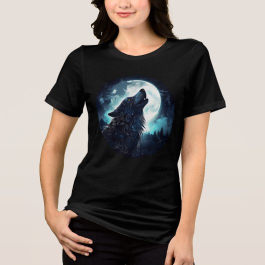 Mystical Wolf Howling at Full Moon Tri-Blend Shirt (Vorderseite)