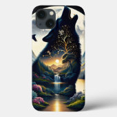 Mystical Wolf Howling bei Moon Surreal Case-Mate iPhone Hülle (Rückseite)