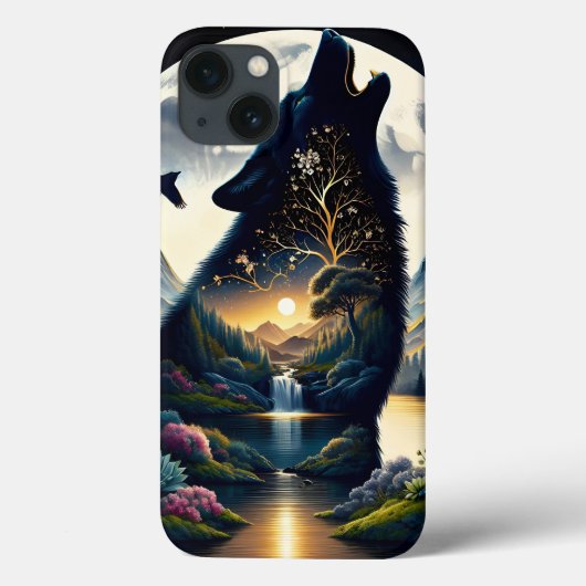 Mystical Wolf Howling bei Moon Surreal Case-Mate iPhone Hülle (Rückseite)